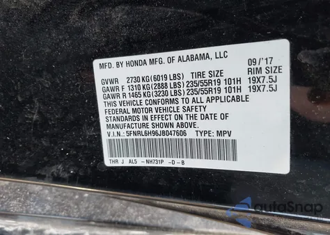 2018 Honda Odyssey Elite из США, поврежденный, VIN 5FNRL6H96JB047606